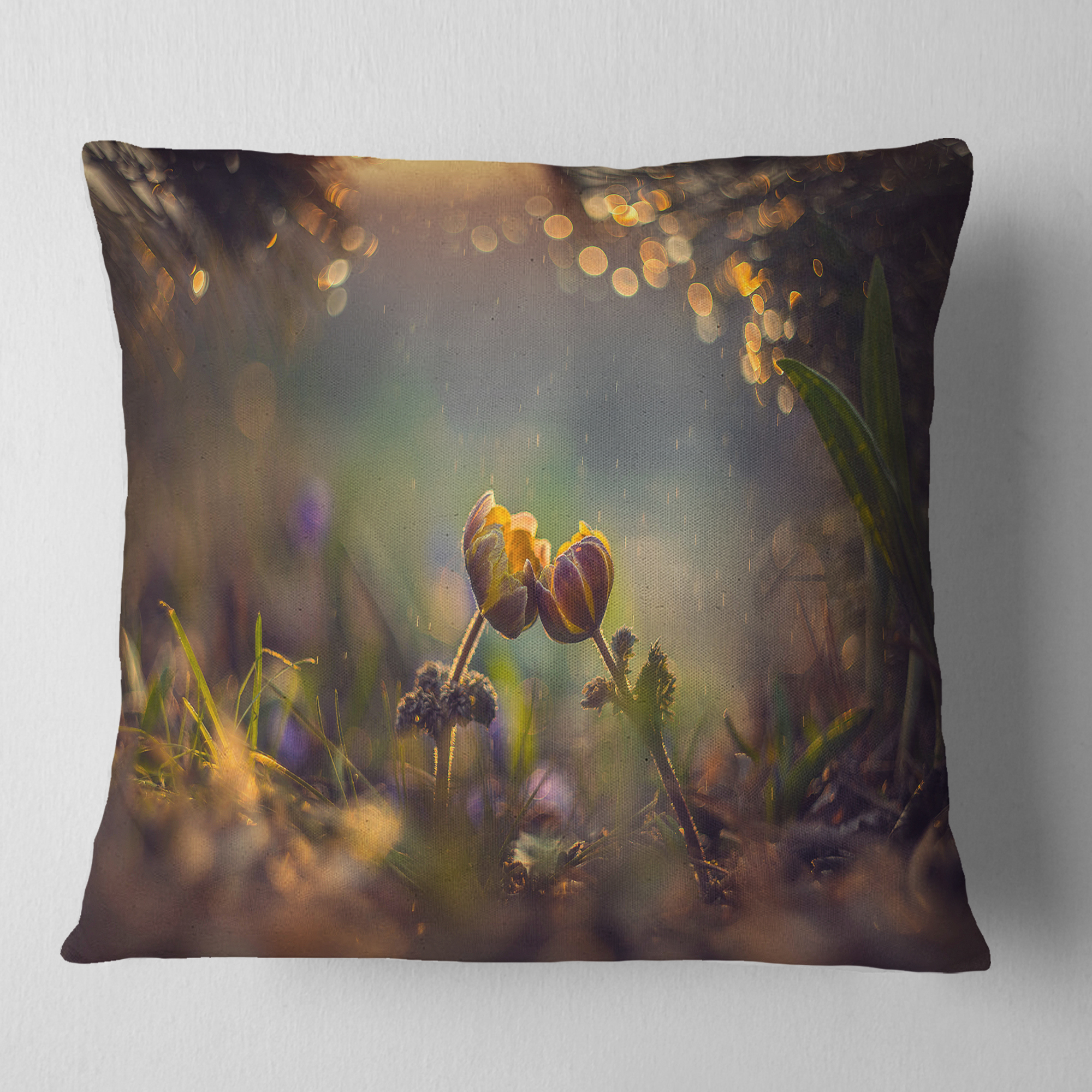 Designart Two Spring Flowers - Floral Throw Pillow - 16x16