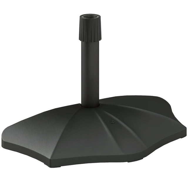 Outsunny Base de Demi-Parasol 26 Lb Support de Parasol pour 1,5 Pouces/1,9 Pouces, Noir. Ce Support de Parasol Lesté Présente une surface en Forme de Feuille de lotus et Est Conçu pour des Demi-Parasols de patio avec des Diamètres de Poteau de 1,26 Pouces, 1,34 Pouces Ou 1,5 Pouces. Fabriqué avec un Poteau en Métal Enduit de Poudre Résistant aux Intempéries et du Béton Enduit de HDPE pour la Durabilité, Il Offre Stabilité et Élégance pour les Espaces Extérieurs. Dimensions : 18,9 Pouces L x 12 Pouces L x 14,2 Pouces