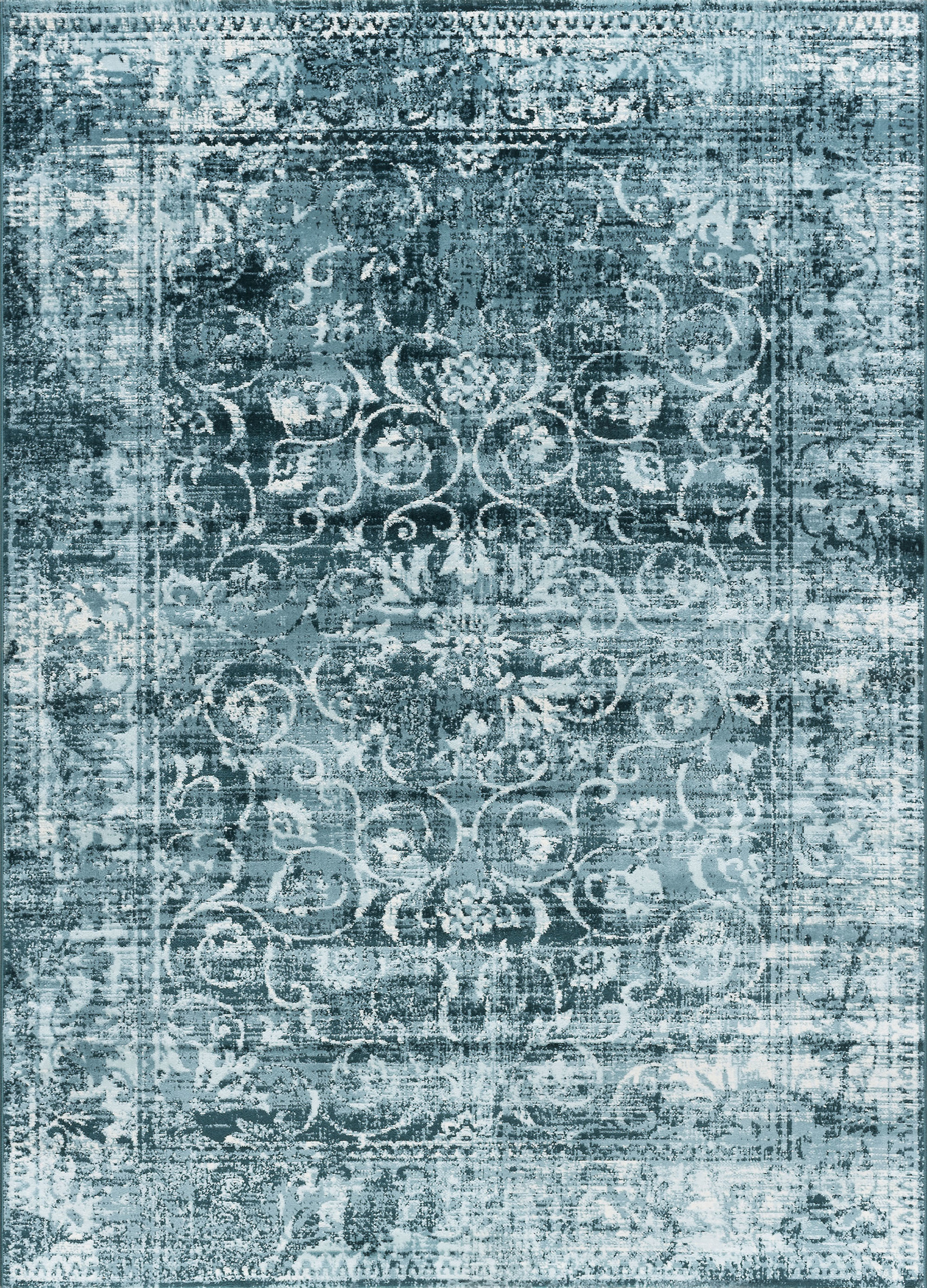 Transitional 5x8 Area Rug (5'3'' x 7'3'') Oriental Blue, Ecru Living Room Easy to Clean