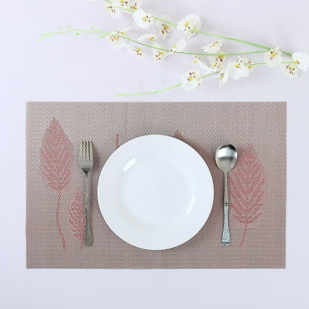 Heatresistant Table Mats PVC Woven Vinyl Placemats Red (Leaf Pattern)6pcs