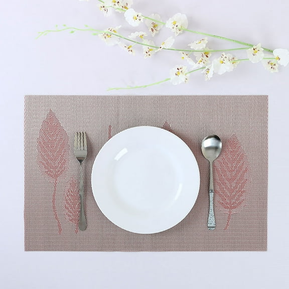 Heat-resistant Table Mats Woven Vinyl Placemats Red (Leaf Pattern)6Pcs