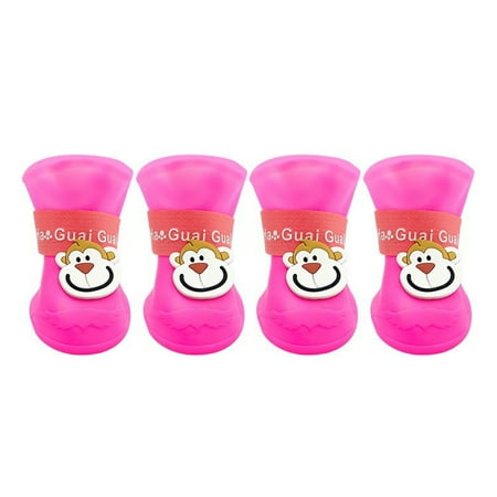 Purrfect 4Pcs Pet Rain Boots Monkey Print Waterproof Lightweight Cartoon Pattern Fastener Tape Dog Shoes for Outdoor