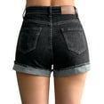 thumbnail image 2 of roswear Women's Ripped Mid Rise Stretchy Denim Jeans Shorts Black Grey XX-Large, 2 of 4