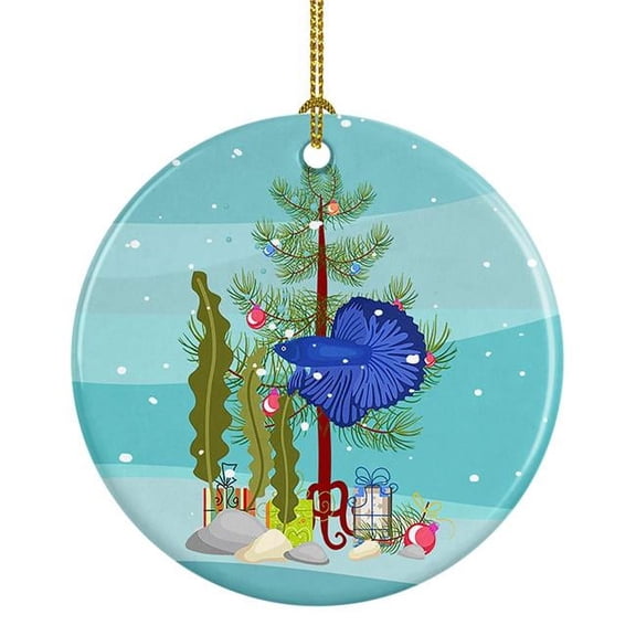 Delta Tail Betta Fish Merry Christmas Ceramic Ornament 2.8 in x 2.8 in