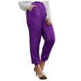 thumbnail image 2 of Utoimkio Women's Casual Sparkle Sequin Straight Leg Pants Party Home High Waisted Lounge Pants for Women with Pockets, 2 of 7