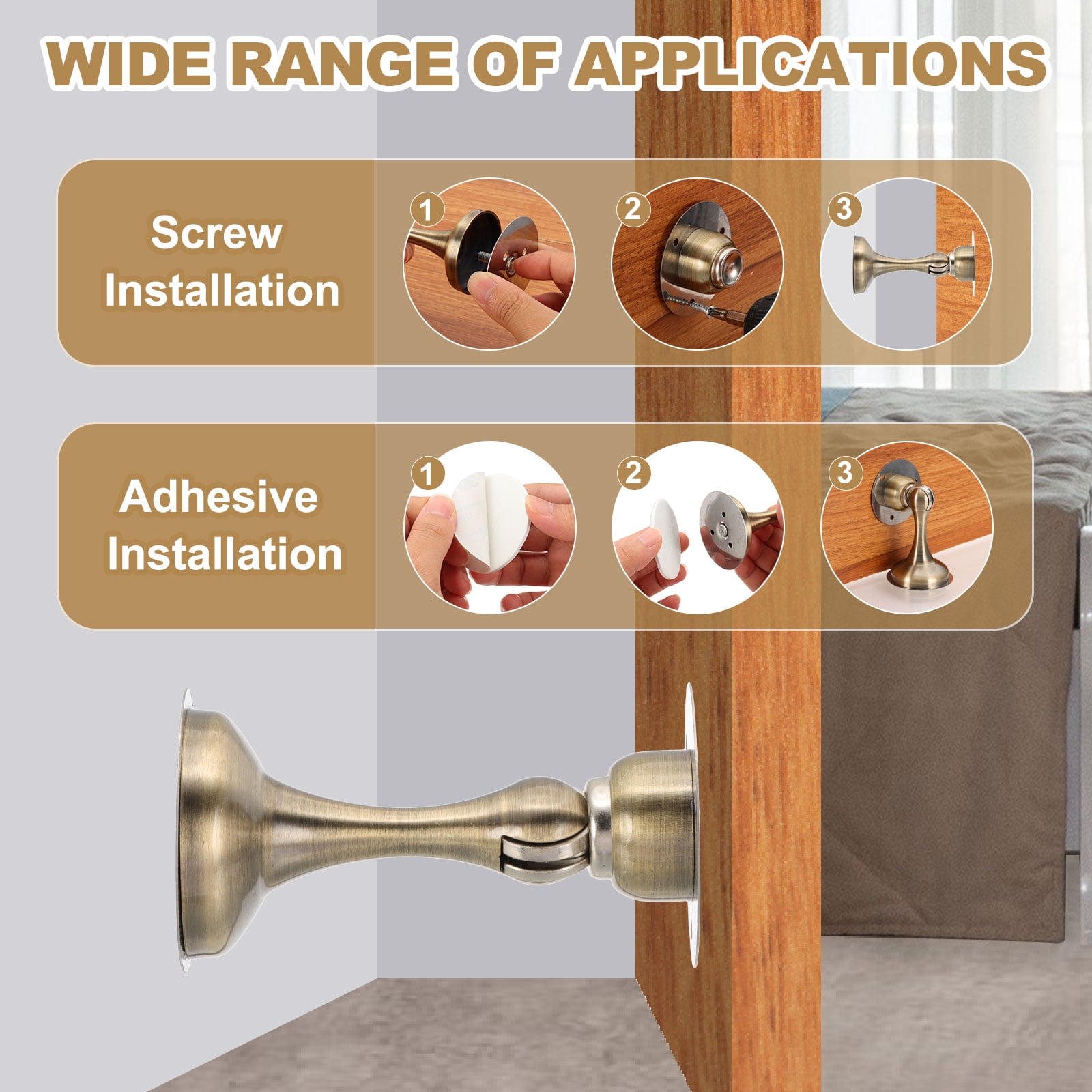 Magnetic Door Stoppers Stainless Steel Door Stops Wall Floor Mounted Doors Holder Silver Tone, 4 Pack