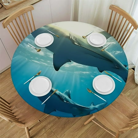 

Autua Sharks Ocean Sun Round Table Cover Stain Resistant Washable Indoor Outdoor Tablecloth Kitchen Dining Wedding Parties Table Cloth 100% Polyester Fiber 42 -46