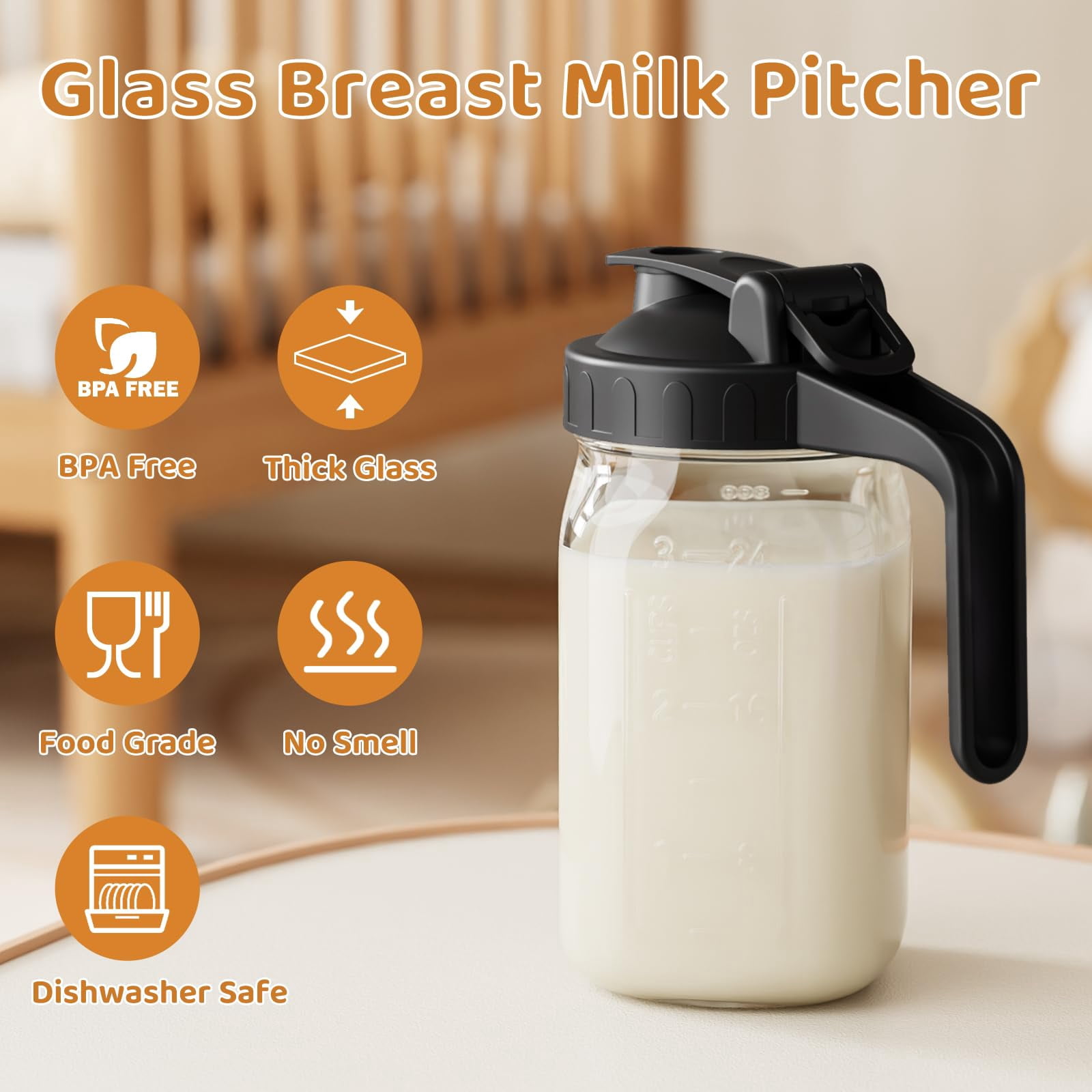 Breast Milk Pitcher  Mason Jar 32 Oz Wide Mouth With Green Flip Cap Lid And Pour Spout Heavy Duty Airtight Seal For Freshness Convenience Great Cold Beverages Home Entertaining