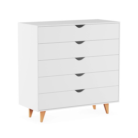 Falkk Furniture 5-Drawer Dresser – Dresser for Bedroom, Nursery Dresser Organizer, Chest of Drawers – White