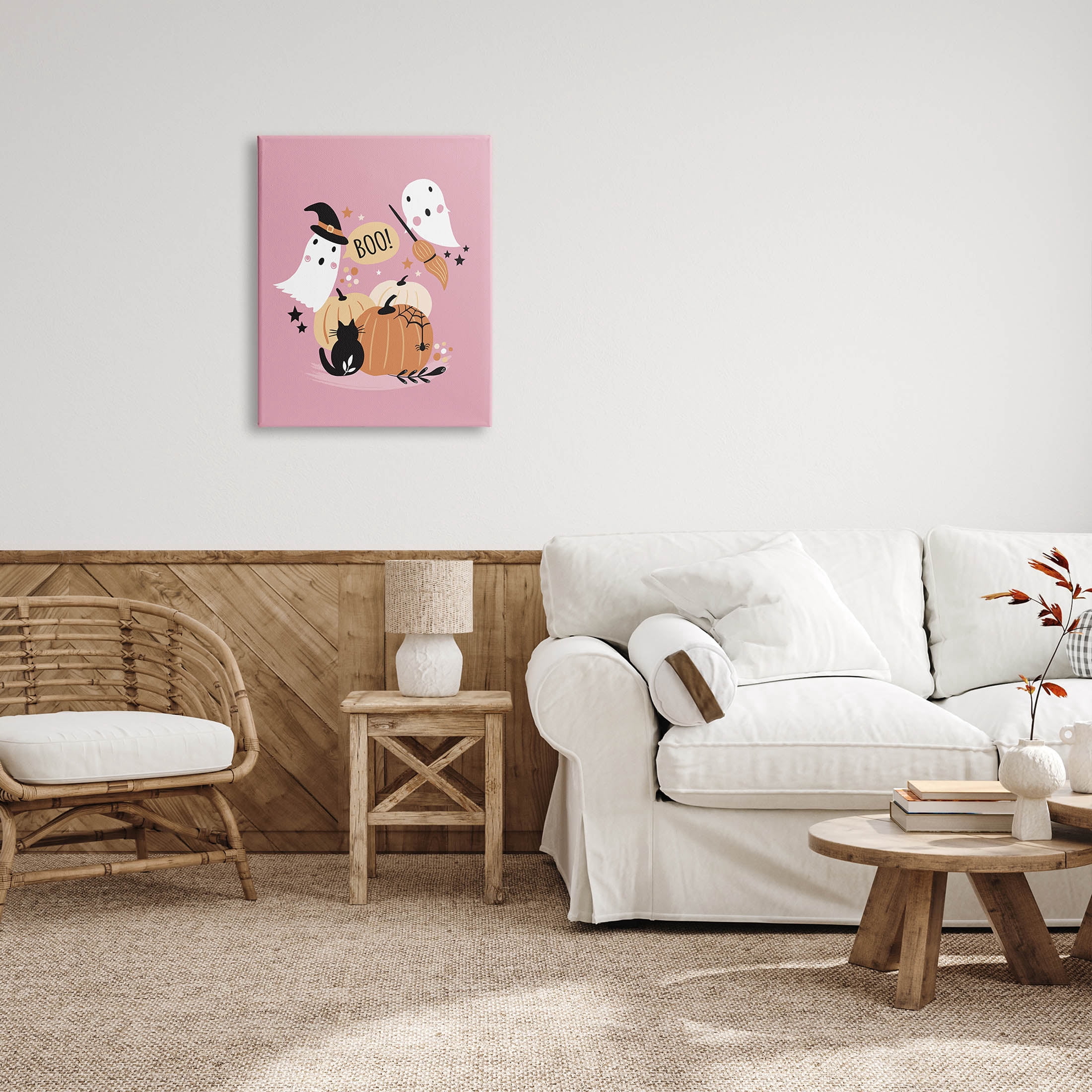 Pink Boo Halloween Ghosts Holiday Graphic Art Gallery Wrapped Canvas Print Wall Art