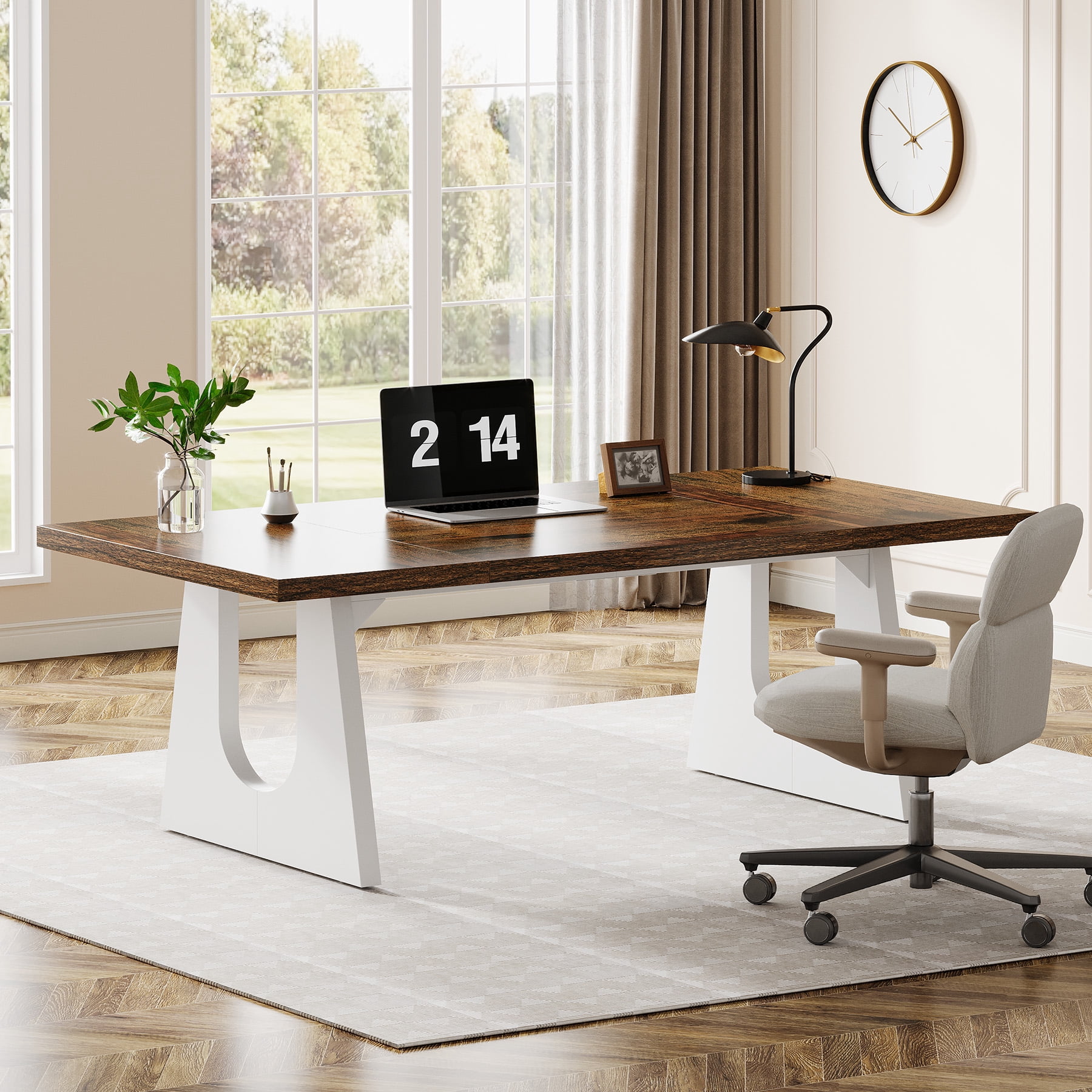 Tribesigns 70.86 in. Rectangle Brown Wood Executive Desk Large Computer Office Desk Writing Table with Sturdy Base