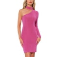 thumbnail image 1 of VESTIDO CHIC DE UN HOMBRO PARA MUJERES, HALTER NECK, BODYCON, MINI, TAMAÑO XS, ROSA FUERTE, 1 of 6