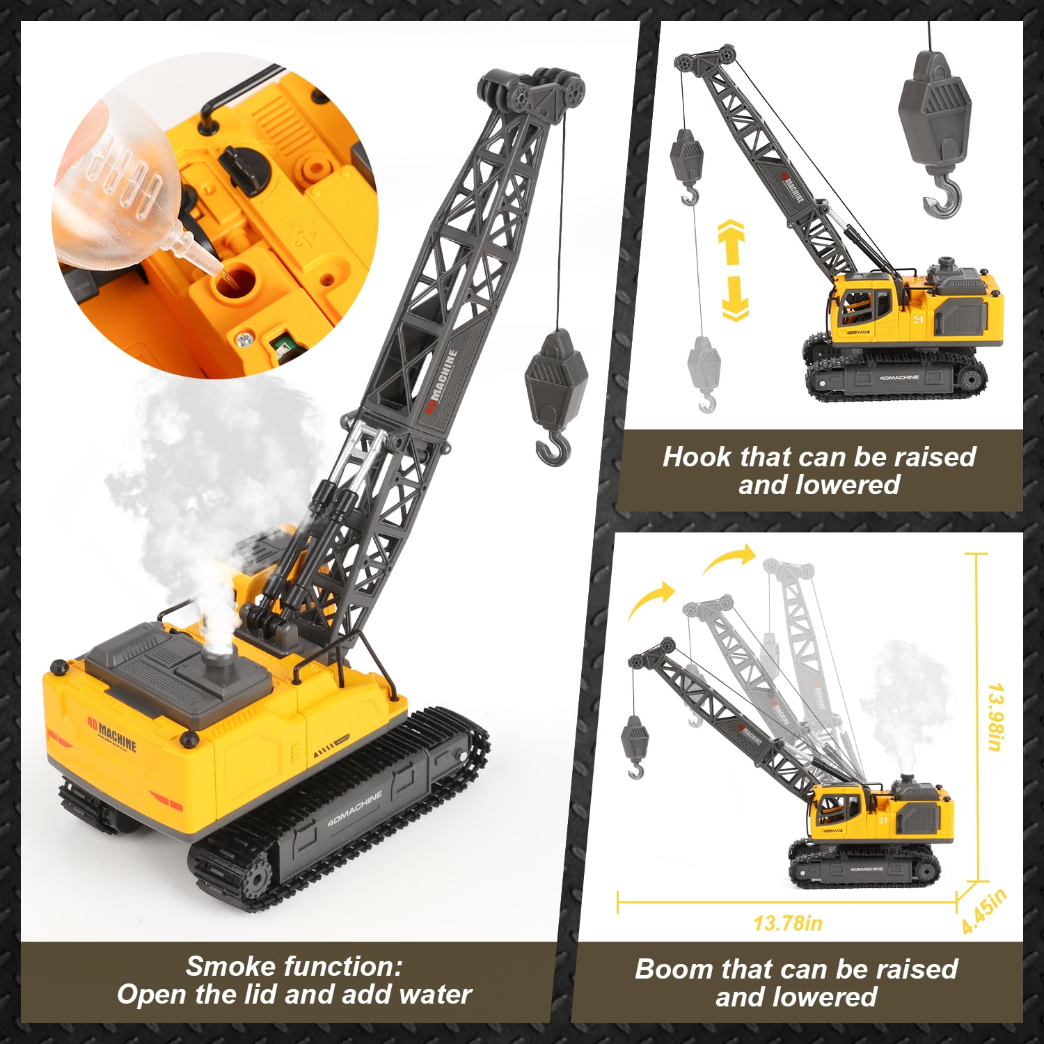 Freecat RC Crane Toy for Boys 3-8 Years, 1:18 Scale Remote Control Construction Vehicle with Light & Sound, Rechargeable STEM Educational Toy, Kids Construction Truck Gift for Birthday Christmas.