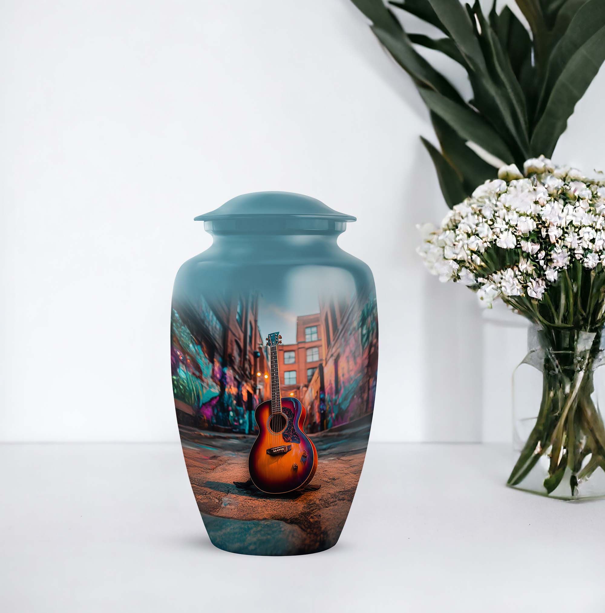 Guitar Women Urns For Human Ashes Adult Male - Funeral Urn For Man And Women 1 Large 10 Inch, 4 Keepsake Set - Blue Urns For Human Ashes For Uncle And Aunty - Pink Cremation Urn For Adult Mother