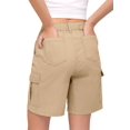 thumbnail image 3 of Women'S Cargo Denim Shorts Knee Length with 6 Pockets Summer Casual Elastic Waist Jorts Khaki 4XL, 3 of 7