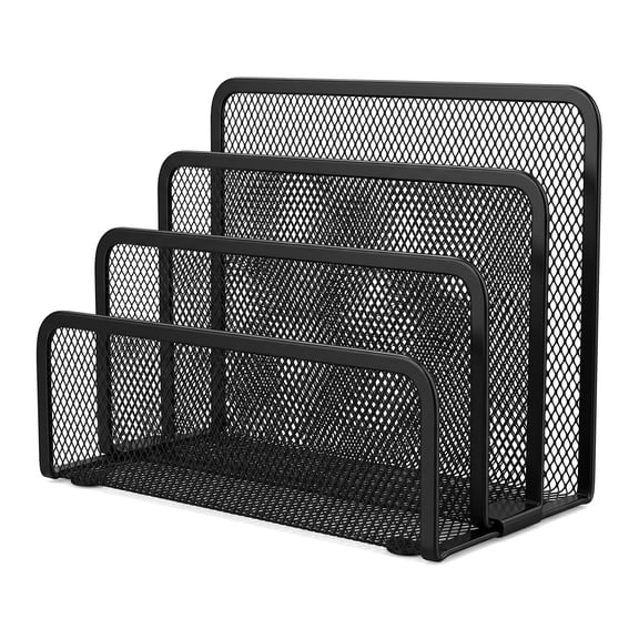 File Organizer for Desk, File Holder Letter Sorter with 3 Vertical Upright Metal Mesh Compartments Document, Filing, Folders, Mail, Paper Organizer for Home or Office Desktop (1PCS)