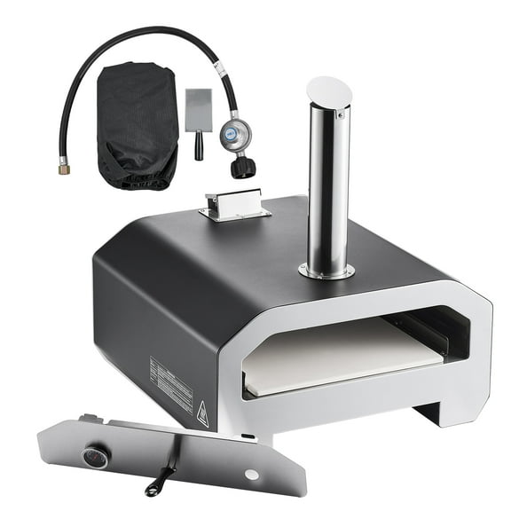 KFFKFF Dual Fuel Outdoor Pizza Oven, 16-Inch Wood and Gas Pizza Cooker, Portable Pellet and Propane Pizza Maker with Built-in Thermometer, Durable Black Iron Shell for Camping and Backyard Use