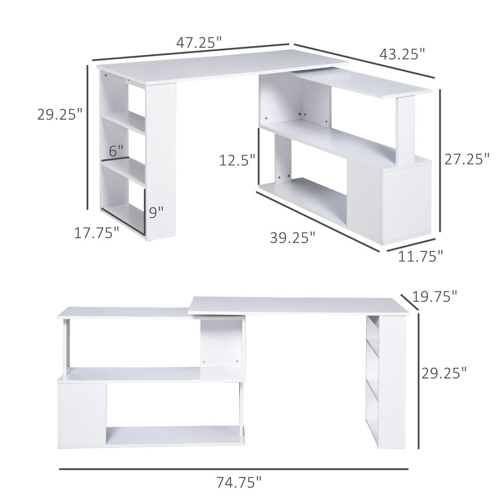Resenkos L Shaped Desk,Corner Computer Desk, 360 Degree Rotating Office Desk, Writing Table Workstation, White