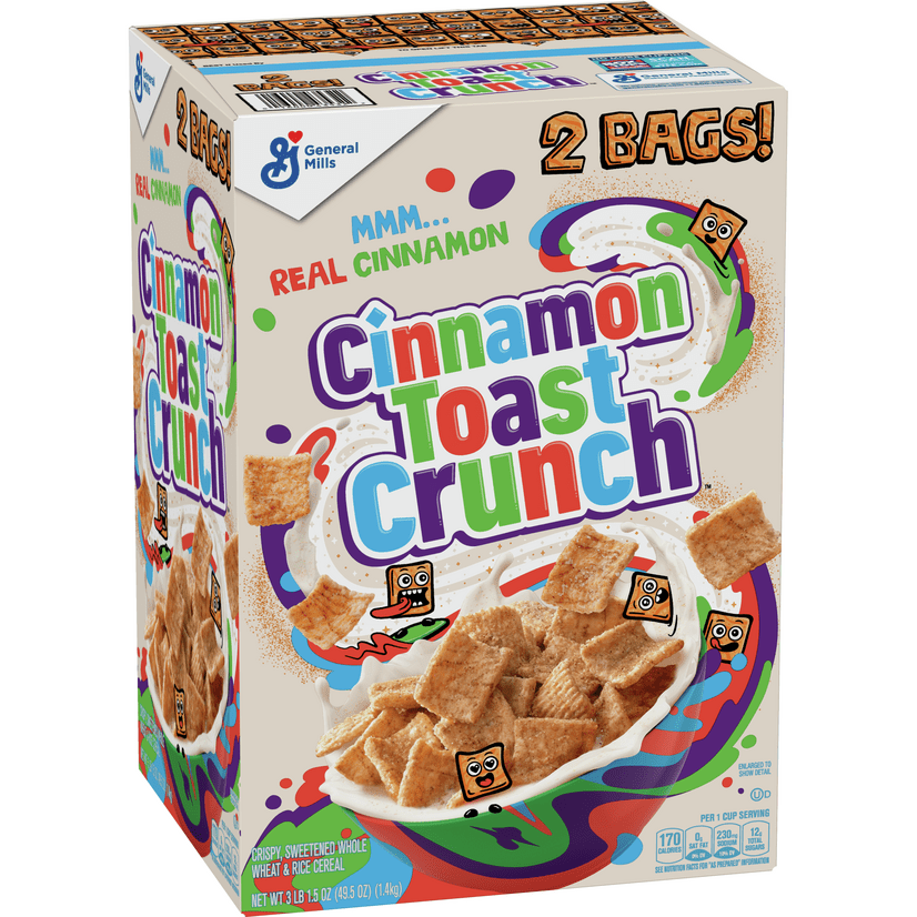 Cinnamon Toast Crunch, Breakfast Cereal, Cinnamon Sugar Squares 49oz 2 bags