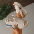 thumbnail image 4 of Platform Wedge Sandals for Women Open Toe Slingback Heels Comfortable Soft Footbed Buckle Ankle Strap Walking Shoes Beige Size 9, 4 of 8