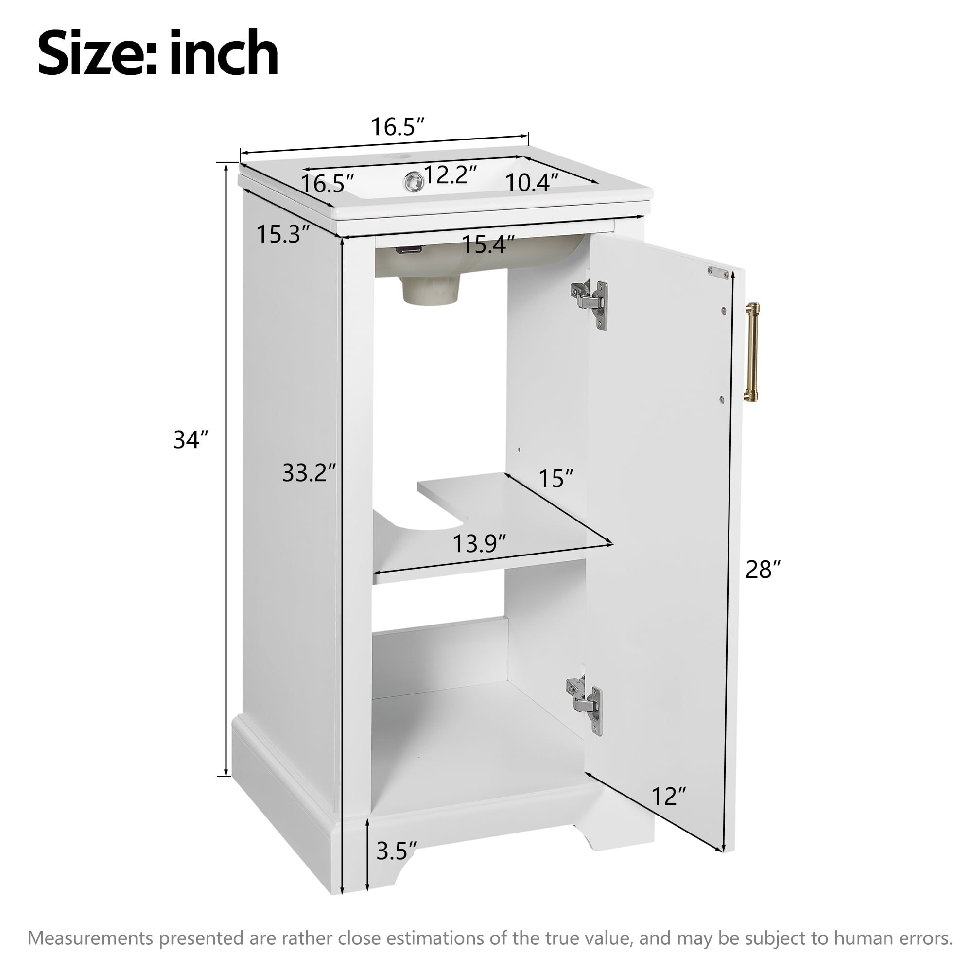 Harper & Bright Designs 16" Small Bathroom Vanity with Sink, Freestanding Storage Cabinet with Soft Close Doors, Bathroom Floor Cabinet with Door Organizer, White
