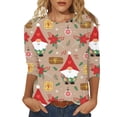 thumbnail image 2 of Blouses pour Femmes Décontractées Imprimées de Noël à Manches Trois-Quarts et Col Rond, Blouses pour Femmes en Liquidation, 2 of 5