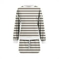 thumbnail image 7 of Bloomae 2 Piece Striped Sets for Women Casual Tracksuit Long Sleeve Crew Neck Pullover Sweatshirt Drawstring Elastic Waist Skirted Skorts Matching Set Lounge Wear Sweat Suit Coffee M, 7 of 7