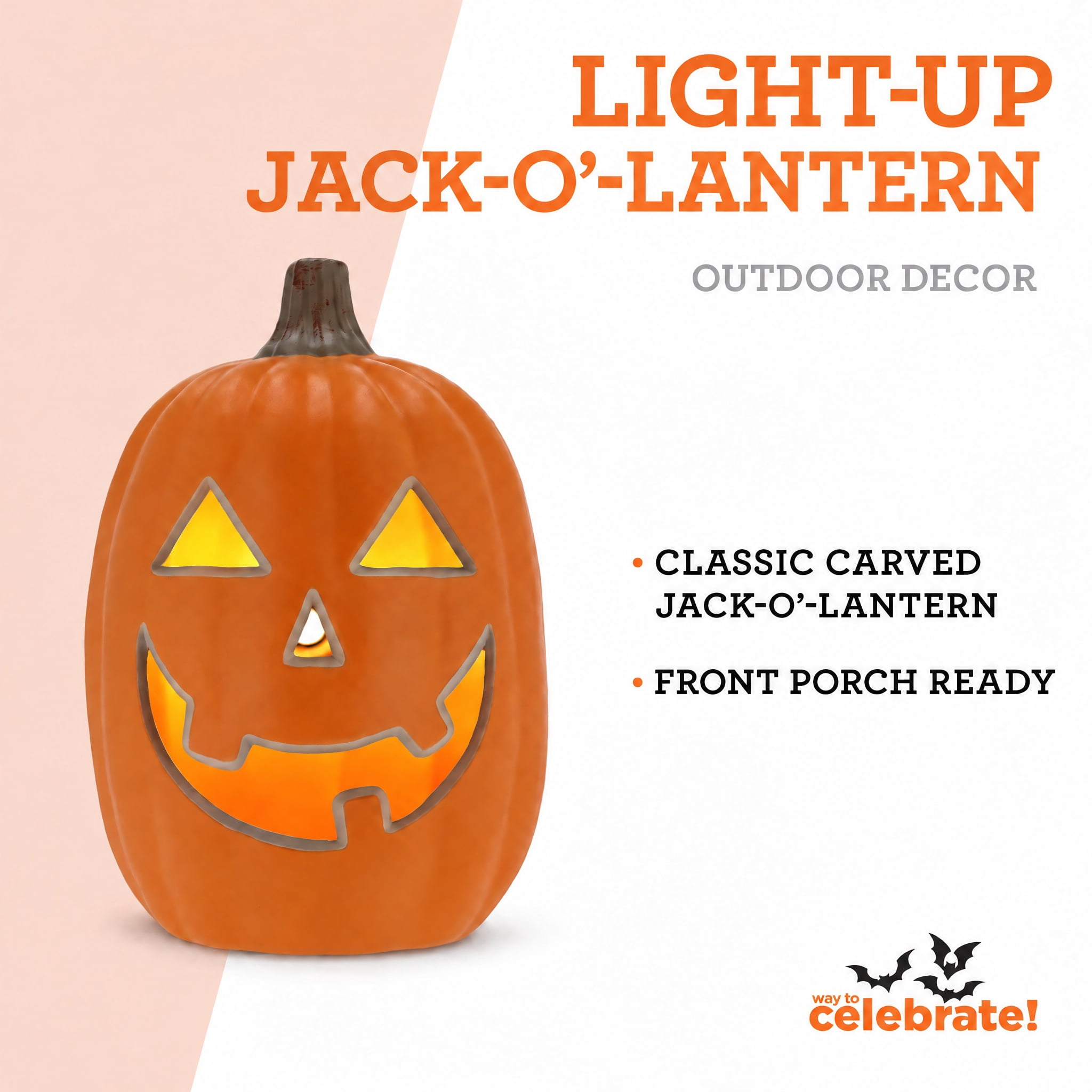 Light-Up Jack-o'-Lantern, Orange, 16", Halloween by Way To Celebrate