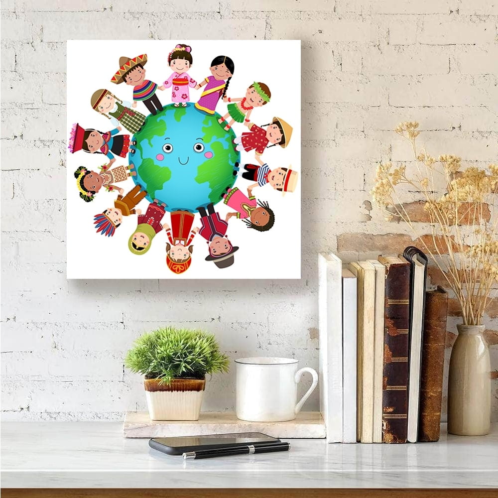 Different Cultures United-14"x14" Canvas Artwork - Multi-Color 30 x 30