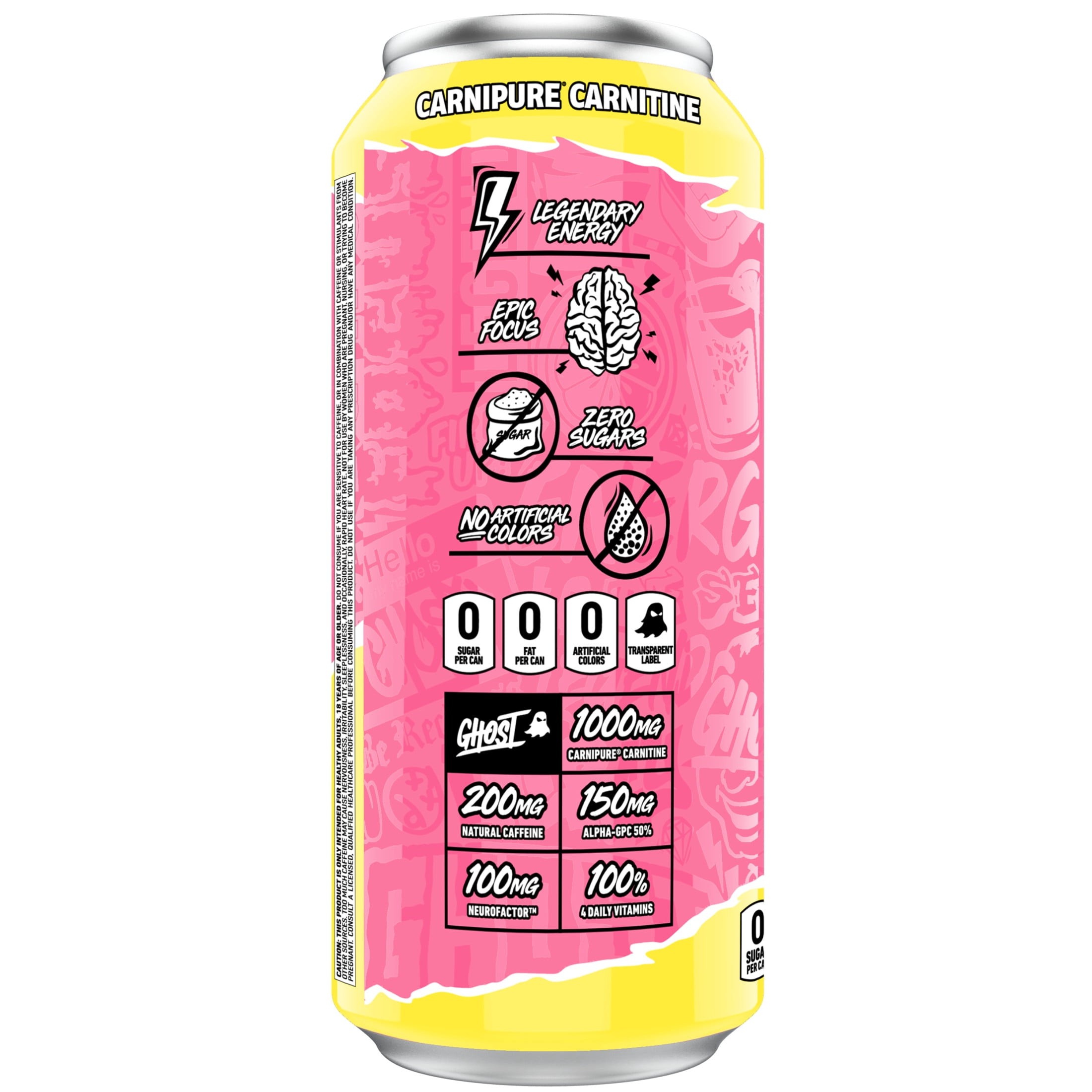 GHOST® ENERGY Zero Sugars Energy Drink, Sour Pink Lemonade, 200mg Natural Caffeine, 16 fl oz Can