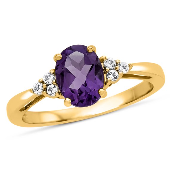 FJC Finejewelers 10k Yellow Gold 8x6mm Oval Amethyst and White Topaz Ring