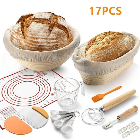 Simperf 17pcs Bread Proofing Basket Set, 9 inch Round & 10 inch Oval Natural Rattan Baskets for Making Baking Fermentation, Bread Making Tools Kit Banneton Proofing Basket