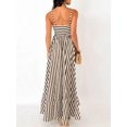 thumbnail image 5 of Brown And White Diagonal Stripe Spaghetti Strap Backless A-Line Flowy Maxi Dress, 5 of 7