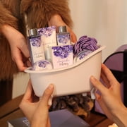 Body & Earth Bath Gift Sets for Women, 8 Pcs Lavender & Honey Spa Baskets Kit, Luxury Beauty Birthday Gifts Idea for Her