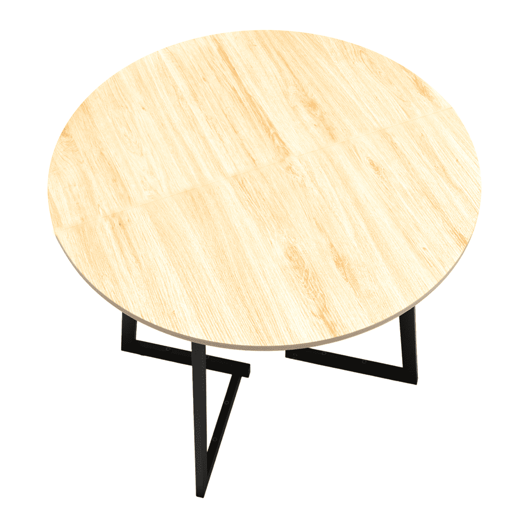 35.43 Inch Half Split Round Dining Table for 4-5 People, Industrial V-Shaped Bend Metal Legs Space Saving Small Kitchen Dinner Table for Apartment, Light Wood Grain