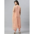 thumbnail image 4 of Janasya Indian Round Neck Sleeveless Solid Peach Poly Crepe Kurta With Pant And Dupatta For Women, 4 of 7