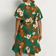 thumbnail image 2 of QUYUON Plus Size Beach Dress for Women Summer Wrap V-Neck Short Sleeve T-Shirt Dress Floral Printed Ruffle Wrap Dress Side Tie Knot A-Line Vintage Cocktail Dress Wedding Guest Dresses, Green L, 2 of 7