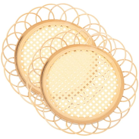 

Meijiashe 2 Bamboo Rattan Coasters Natural Wicker Vintage Boho Rustic Placemats