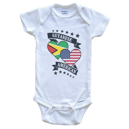 

Guyanese American Heart Flags Guyana America Baby Bodysuit 0-3 months white