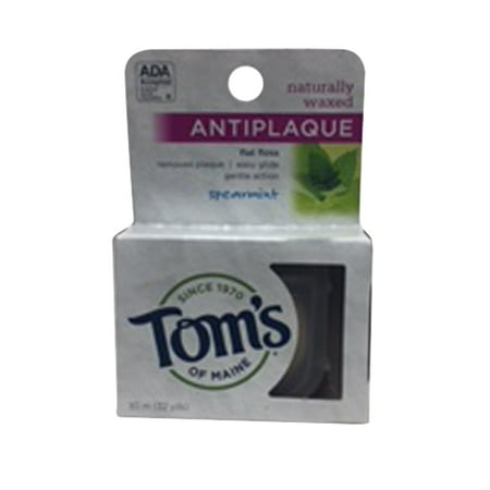 Toms Of Maine Naturally Waxed Antiplaque Flat Floss, Spearmint - 32 Yd, 3 Pack