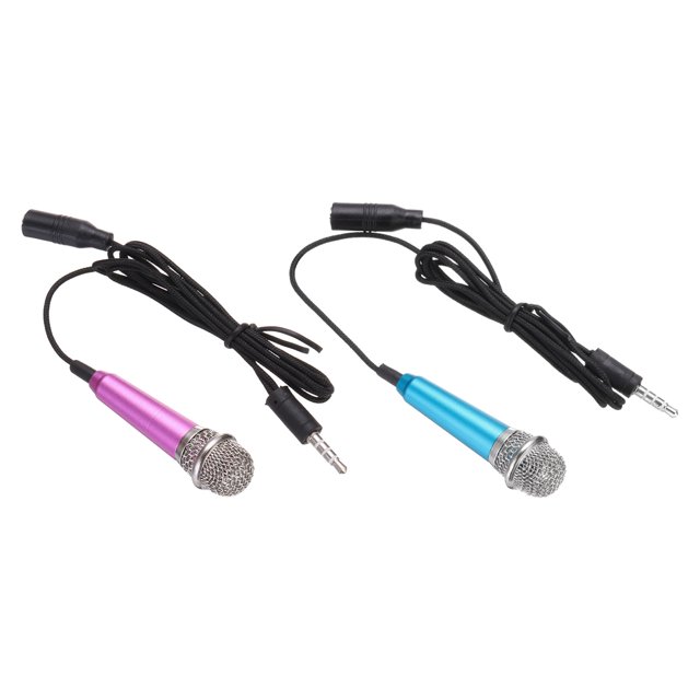 2 Pcs Mini Microphone avec Couvercles pour Chanter Rose Rouge, Bleu