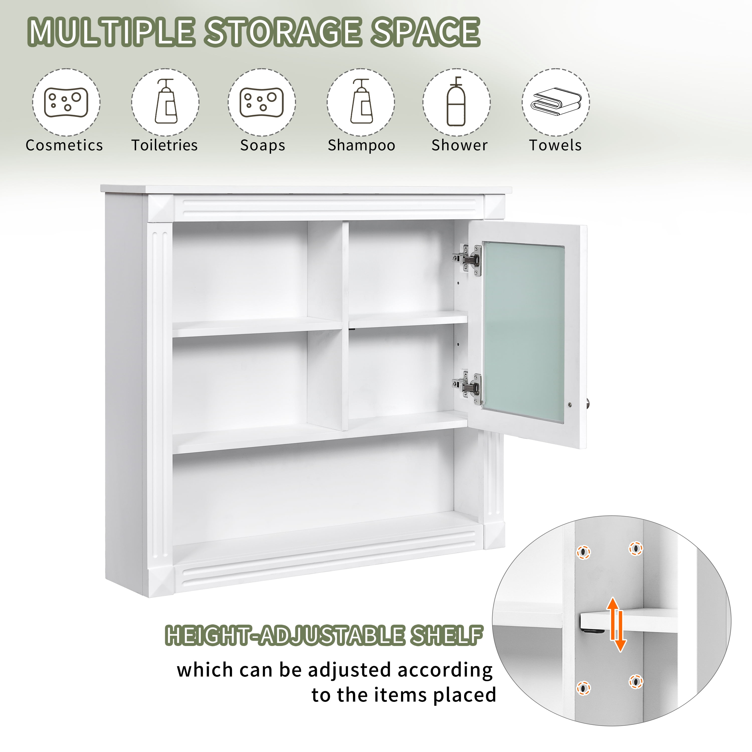MAYEERTY 32'' Bathroom Wall Cabinet with Mirror, Wall Mounted Medicine Cabinet – 4 Shelves, Adjustable, Over Toilet Storage