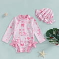 thumbnail image 2 of Baby Girl Swimsuit Kids Girl Long Sleeve Sun Protective Swimsuit with Hat Beach Rash Guard One Piece Bathing Suit Bathing Suits for Girls Pink 2 Years-3 Years, 2 of 3