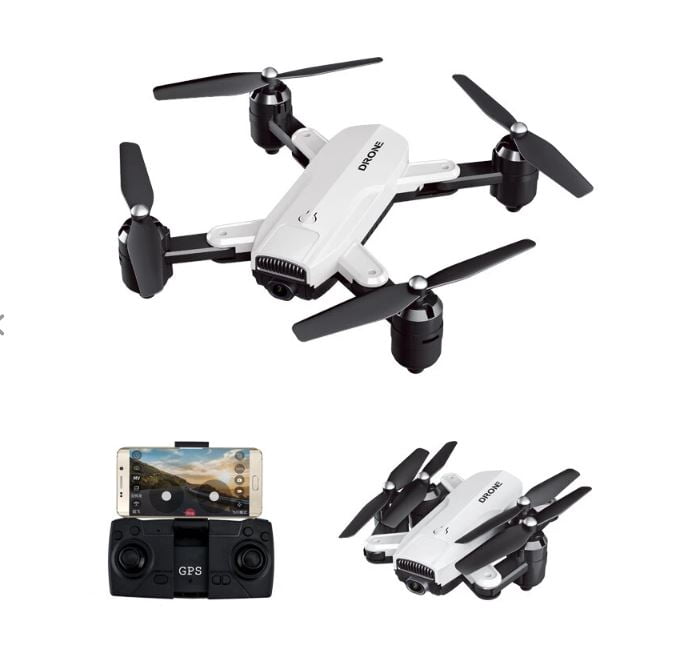 Force One ZD6 4K Wide Angle Camera Wifi FPV GPS Foldable RC Quadcopter Carry Case, White 1 Battery