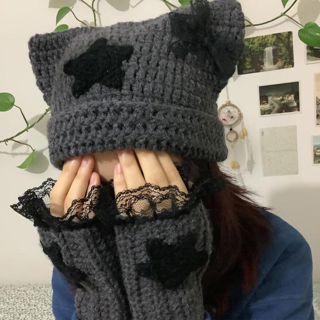 Fluffy cat knit hat