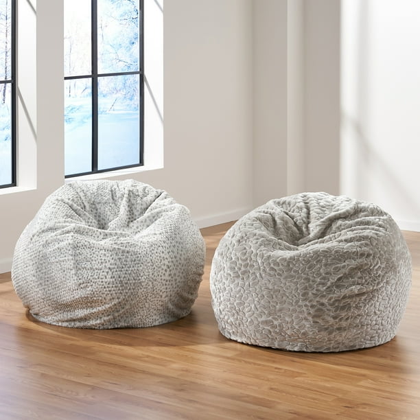 Noble House 3' Faux Fur Bean Bag Chair, Silver Dusk - Walmart.com ...