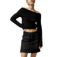 thumbnail image 1 of xiaxaixu Sweaters for Women Spring Autumn Knit Tops Solid Color Long Sleeve Off Shoulder Slim Knitwear, 1 of 6