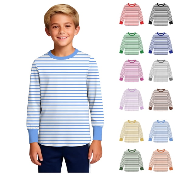 Asxite Toddler Striped Tops Cotton Long Sleeve Crew Neck T Shirt Fall Casual Fashion School Uniform