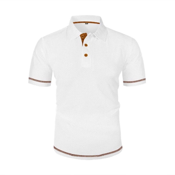 Blusa y camisa de manga corta con cuello vuelto para hombre, informal, de moda, de color liso, con botones, solapa y hebilla de gancho, camiseta de manga corta de poliéster para hombre.