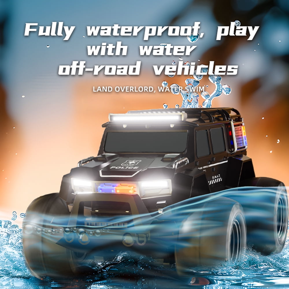 1:14 Waterproof Rc Police Cars Amphipious Remote Control Car SUV Truck Indoor Outdoor Toys with Police-Siren Lights for 8-12 Year Old Kids Boys Girls Gifts Presents